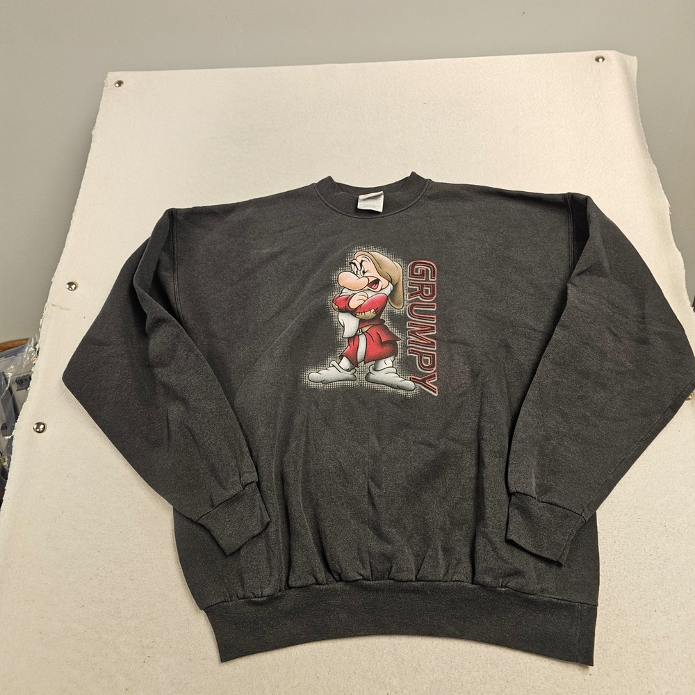 Vintage Disney Store Grumpy Sweatshirt Charcoal Gray Snow White XL 6815